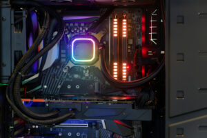 Inside High Performance Desktop Pc Cooling System Cpu Socket With Multicolored Led Rgb Light Show Status Working 1