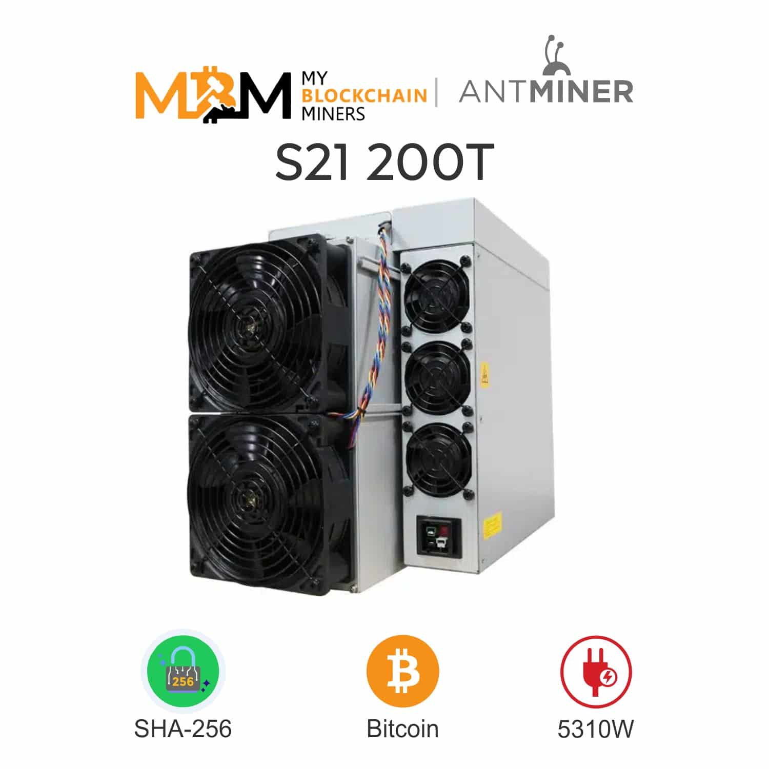 Antminer S21 200T | Super Powerful Bitcoin Miner | Air Cooled | Single Phase 3500W